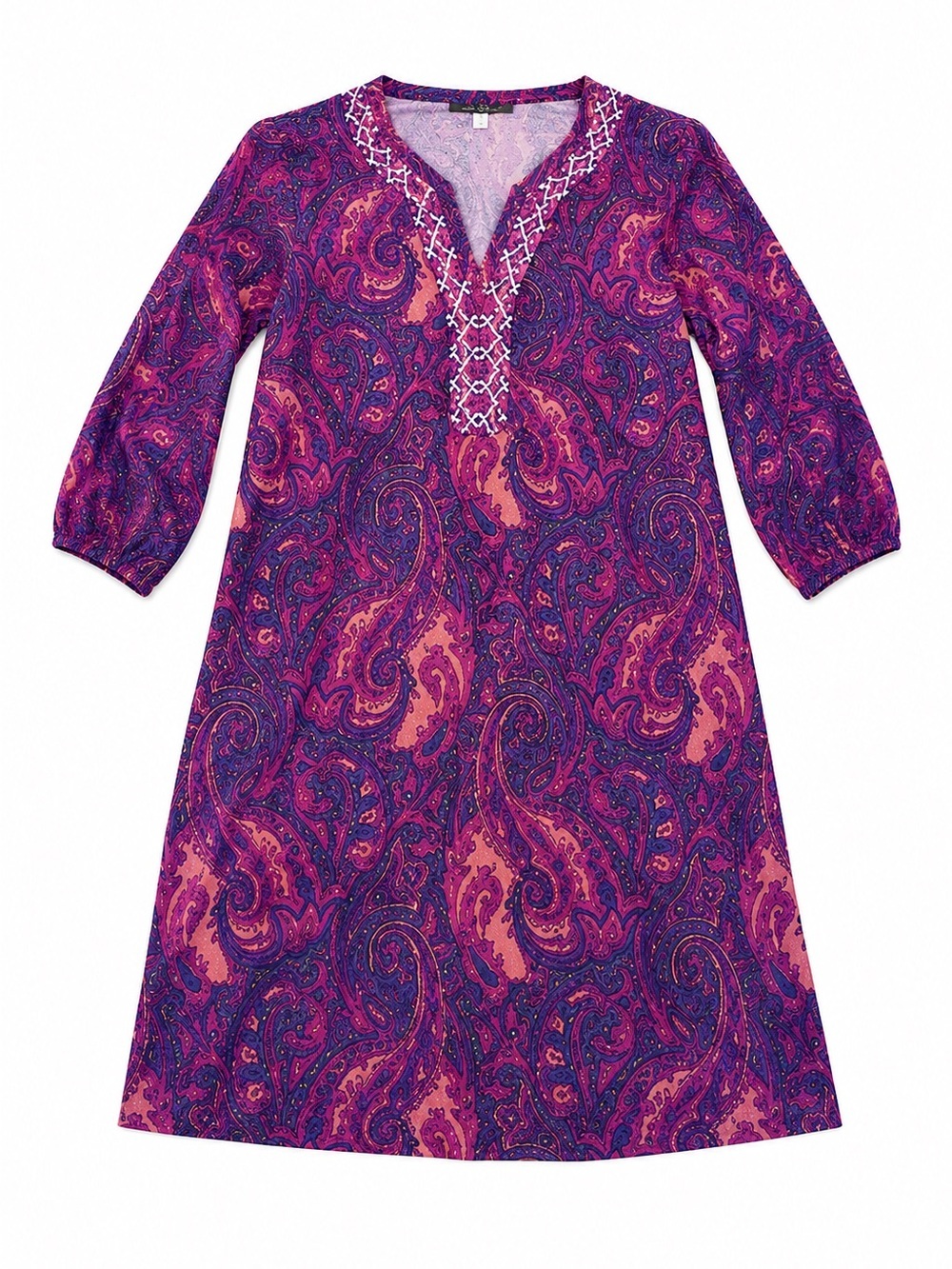 Blue rain paisley multicolor midi dress 3/4 sleeve